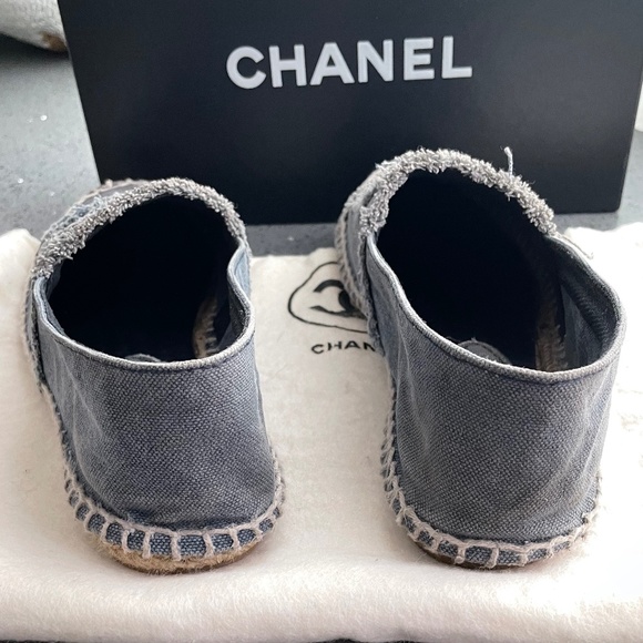 CHANEL LINEN CC ESPADRILLES 35 FLATS BLUE BLACK, SIZE EU40 / US9 - Picture 7 of 10